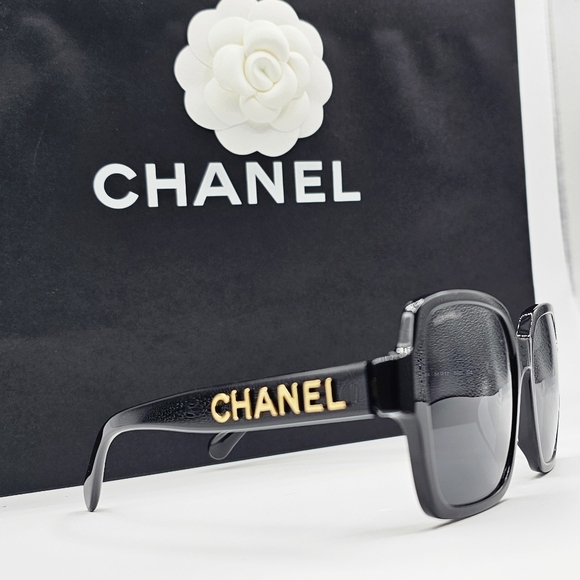 CHANEL BLACK SUNGLASSES CH5408A 622/S4 OVERSIZED GOLD LETTERS - Picture 16 of 16